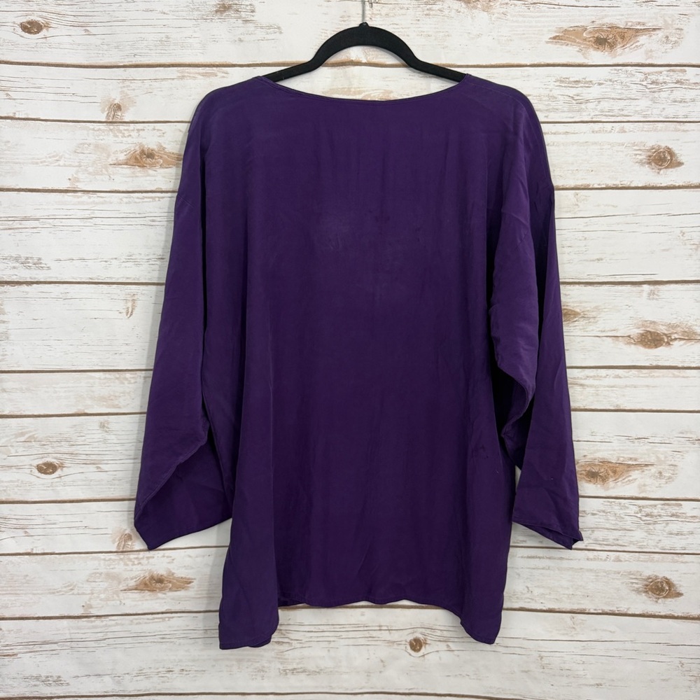 Eileen Fisher Purple Lagenlook 100% Silk Oversized Blouse M/L - Picture 2 of 5